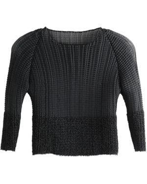 Issey Miyake Geplooide Top Met Bouclé Afwerking - Zwart