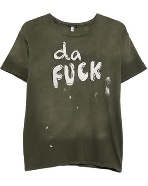 R13 Distressed Slogan-Print T-Shirt - Green