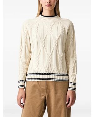 Helly Hansen Positano Cable-Knit Striped-Trim Jumper - Natural