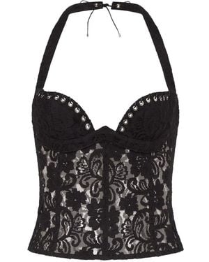 Ludovic de Saint Sernin Lilo Eyelet-Embellished Lace Top - Black