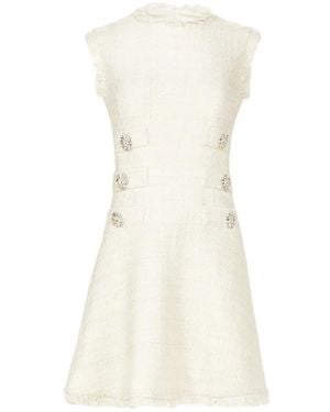 Costarellos Villie Crystal-Buttons Tweed Mini Dress - White