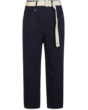 High Belted cotton-linen pants - Blau