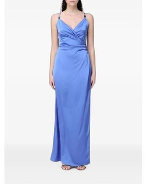Hanita Maxi Lace-Up Satin Dress - Blue