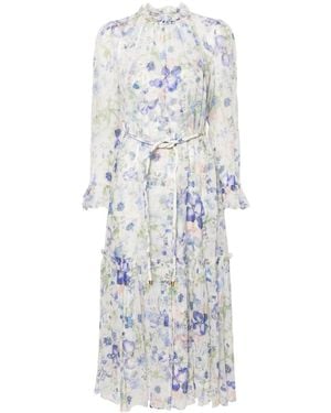 Zimmermann Abito Natura Midi Con Cintura - Bianco