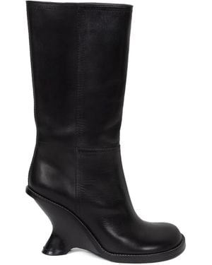 Dries Van Noten レザー ウェッジブーツ - ブラック