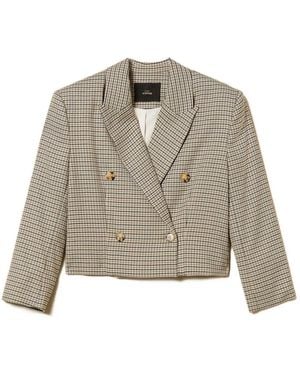 Twinset Houndstooth-Pattern Double-Breasted Blazer - Natural