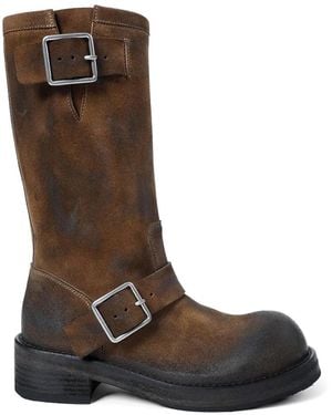 Ann Demeulemeester Sarith Engineer Buckled Coated Leather Boots - Brown