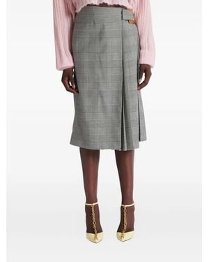 Balmain Midi Check-Pattern Pleated Skirt - Grey