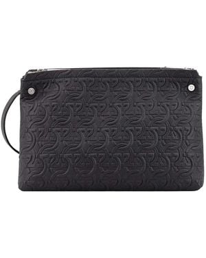 Ferragamo Sac Porté Épaule À Logo Embossé - Noir