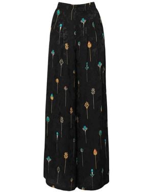 Agua Bendita Ornament Print Palazzo Trousers - Black