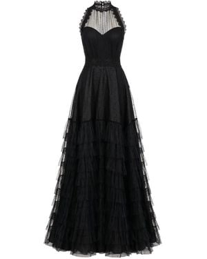 Gemy Maalouf Tiered Lace-Trim Dress - Black