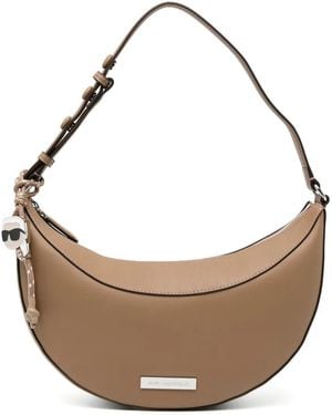 KARL LAGERFELD Ikon Smooth Halfmoon Shoulder Bag - Brown