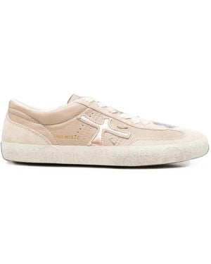 Premiata Logo-Patch Paneled Sneakers - White
