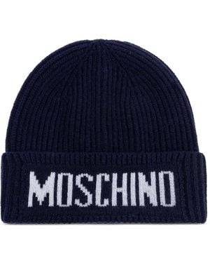 Moschino Logo-Detail Ribbed Beanie Hat - Blue