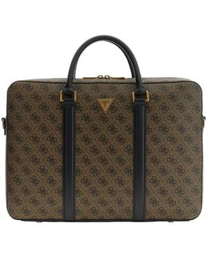 Guess Milano Monogram Laptop Bag - Brown