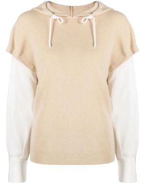Max & Moi Two-Tone Drawstring Hoodie - Natural