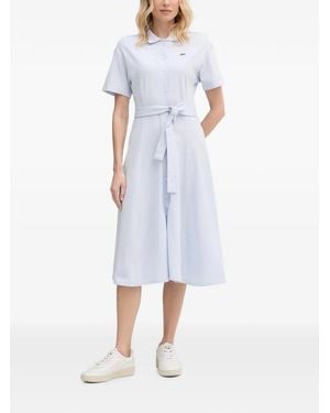 Lacoste Belted Piqué-Texture Midi Dress - White