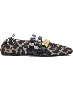 Ganni Ballerinas Mit Leoparden-Print - Weiß