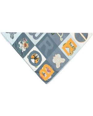 Borbonese Floral-Print Logo-Patch Scarf - Blue