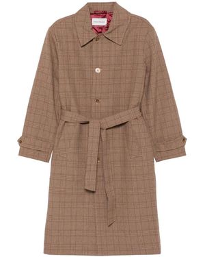 Drole de Monsieur Check-Pattern Belted Coat - Brown