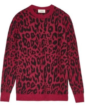A PAPER KID Leopard Crewneck Knitwear - Red