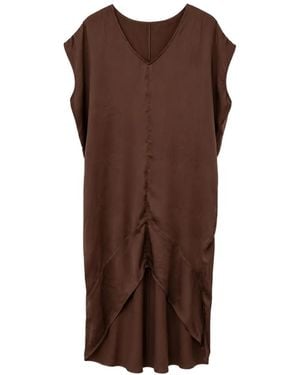 SLO_HAND_MADE Asymmetric Satin Kaftan Midi Dress - Brown