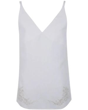 Semicouture Floral-Embroidered V-Neck Tank Top - White