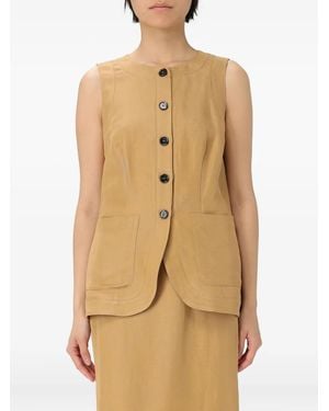 Liviana Conti Button-Fastening Pocket Vest - Natural