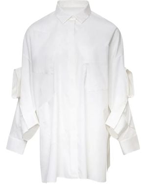 Enfold Blouse Met Opgestikte Zak En Bladerpatroon - Wit