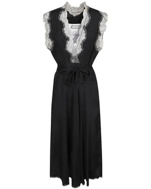 Maison Margiela Lace-Trim Midi Dress - Black