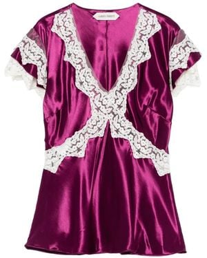 Alberta Ferretti Lace V-Neck Blouse - Purple