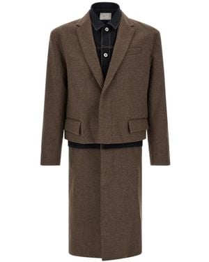 Sacai Wool Flannel Denim Coat - Brown