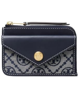 Tory Burch Leather And T-Monogram Fabric Wallet - Blue