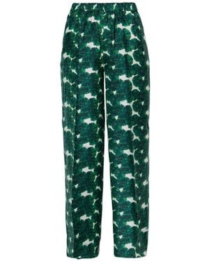 Max Mara Leaf-Print Trousers - Green