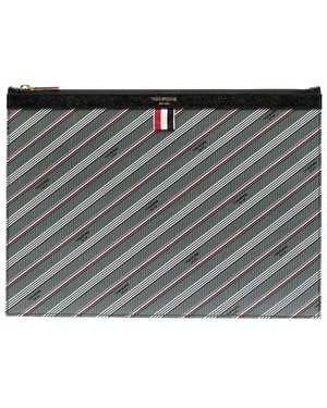 Thom Browne Striped Logo-print Pouch - Grey