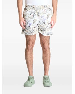 PATTA Print-Detail Swim Shorts - White