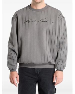 Karlkani Autograph Pinstripe Embroidered-Logo Sweatshirt - Gray