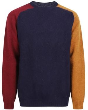 Barbour Scottish-Made Colourblock Wool Crew Neck Jumper - Blue