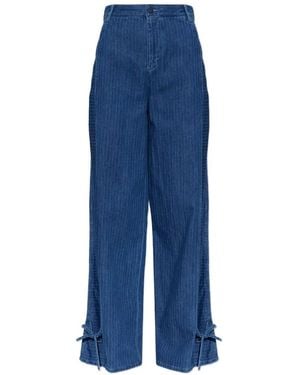Emporio Armani Herringbone-Pattern Tie-Fastening Jeans - Blue
