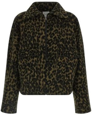 Nude Animal-Print Shirt-Collar Bomber Jacket - Black