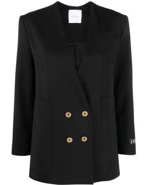 Patou Collarless Double-Breasted Blazer - Black
