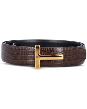 Tom Ford Crocodile-Embossed T-Buckle Belt - White