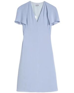 Jil Sander Cape-Detail A-Line Dress - Blue