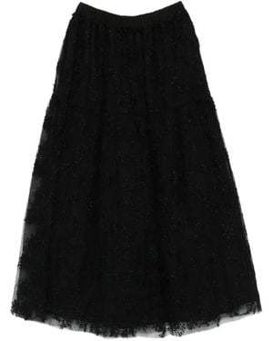 A Tentative Atelier Floral-Lace Tiered Skirt - Black
