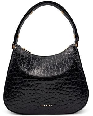 Marni Small Milano Crocodile-Effect Tote Bag - Black