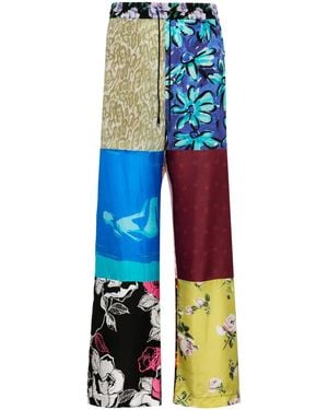 Marine Serre Regenerated Colour-Block Silk Pants - Blue