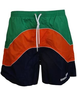 DSquared² Color-Blocked Logo-Print Swim Trunks - Green