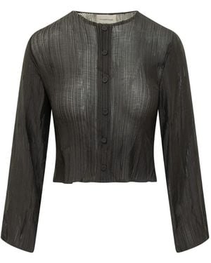 GONGDID DESIGN Plissé-Effect Long-Sleeve Cardigan - Black
