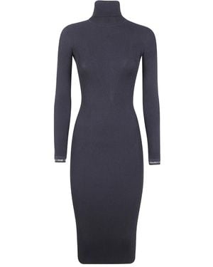 Elisabetta Franchi Ribbed Turtleneck Midi Dress - Blue