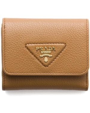 Prada Small Logo-Plaque Wallet - Natural